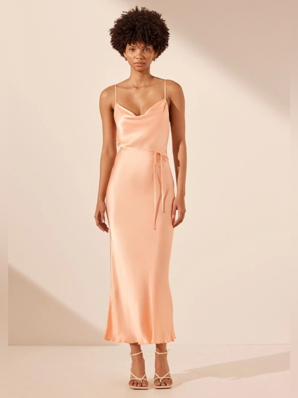 Shona Joy La Lune Womens Bias Cowl Drape Satin Midi Dress Peach Size US 6